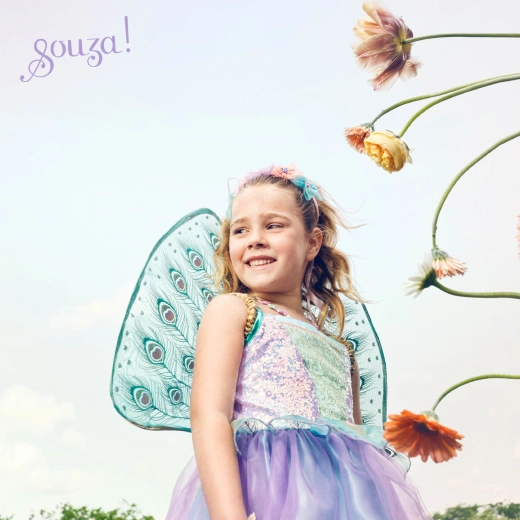 Souza! kinderkostuum Fee Tamara met pauwvleugels (98–104 cm)