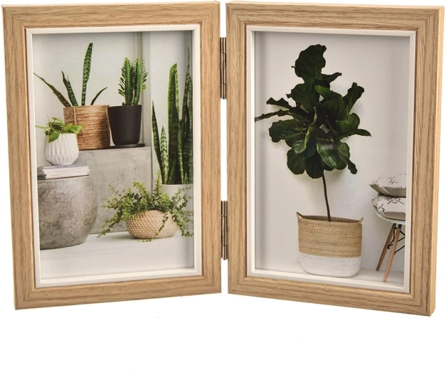 Fotolijstje van beige hout voor twee foto’s 25 × 17 cm