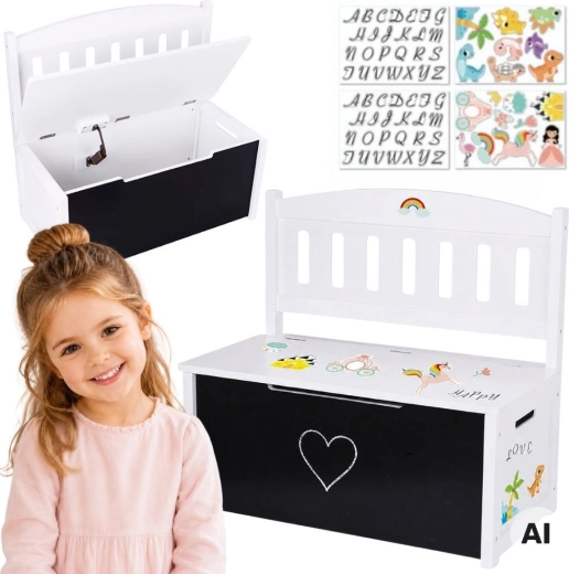 Tooky Toy houten speelgoedkist 3-in-1 met bankje en tekentableau