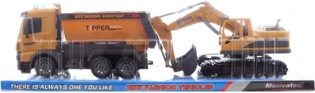 Kiepwagen op vliegwiel met graafmachine voor kinderen