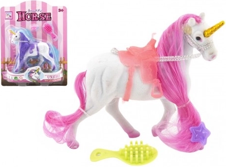 Eenhoorn om te kammen met zadel en accessoires, 15 cm