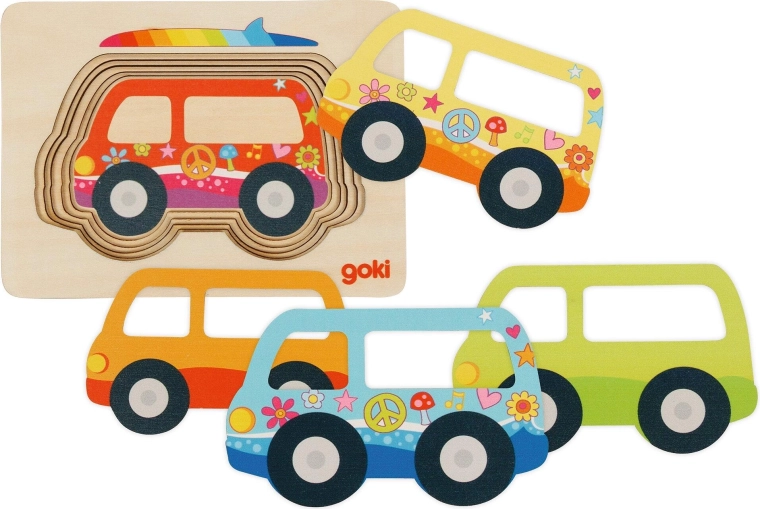 Gelaagde houten puzzel bestelbus