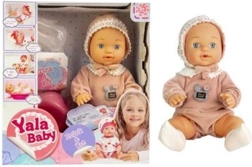Babypop met accessoires, drinkt en plast - 1 stuk