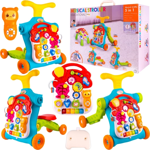 Loopwagen, speelpaneel en tafeltje 5-in-1 met waterreservoir