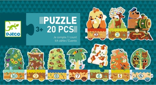 Djeco puzzel trein met dieren en cijfers, 20 stukjes