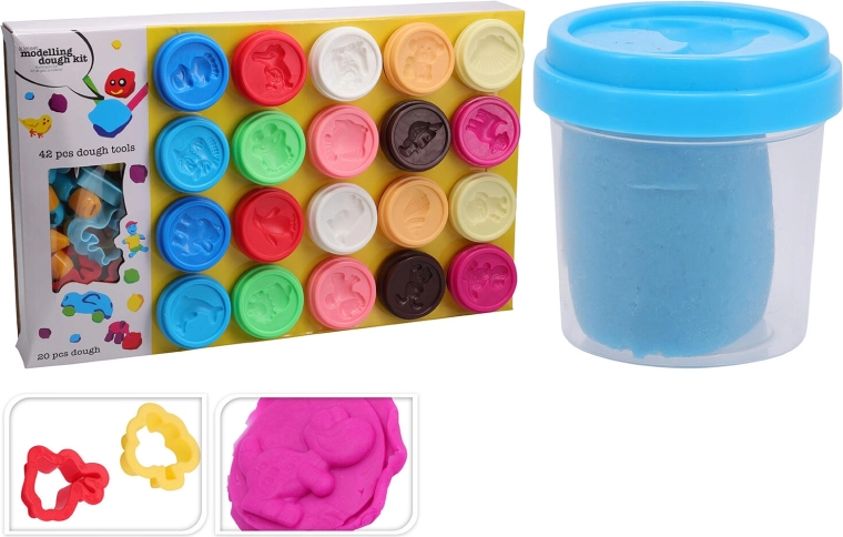 Set modelleerklei in bekertjes 20 stuks (55 g) met 42 stuks accessoires