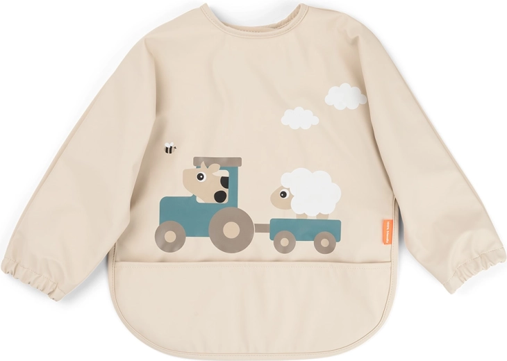 Done by Deer slabbetje met mouwen en zak Tiny farm zandkleurig