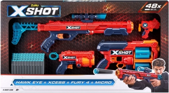Set pistolen X-Shot Combo Hawk Eye + Xcess + Fury 4 + Micro