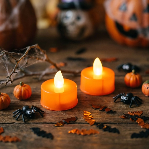 Halloween-led-theelichtjes oranje, 2 stuks