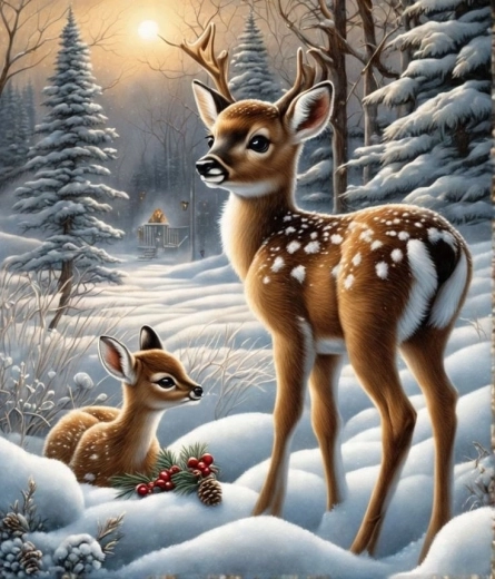 Norimpex Schilderen op nummer hert in besneeuwd bos 40 × 50 cm