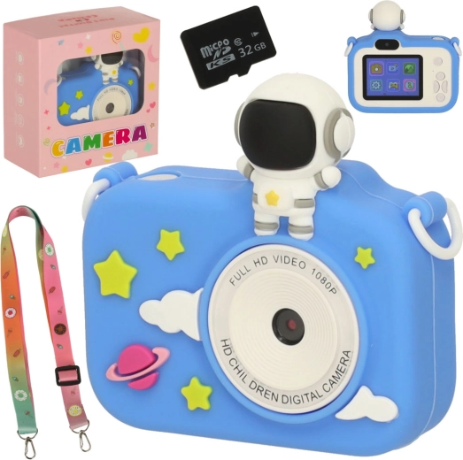 Blauwe digitale kinderfoto camera astronaut