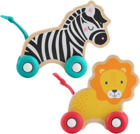FISHER-PRICE houten diertjes op wieltjes – set leeuw en zebra