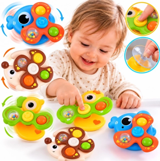 Set sensorische Pop It-spinners met zuignappen in dierenvormen - 3 stuks