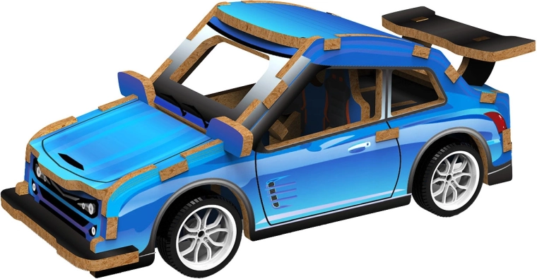 2Kids Toys 3D houten bouwpakket sportauto blauw