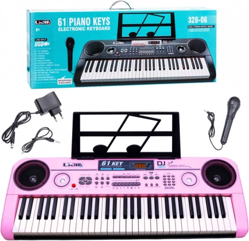 Elektronisch toetseninstrument met 61 toetsen, microfoon en USB – Roze