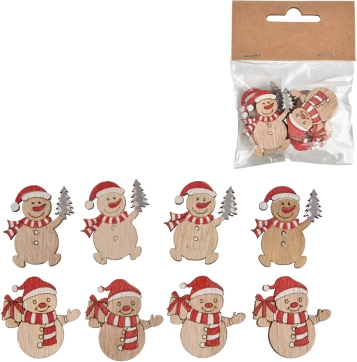 Houten sneeuwmannen (natuur/beige) – set van 8 stuks, 3,5 cm