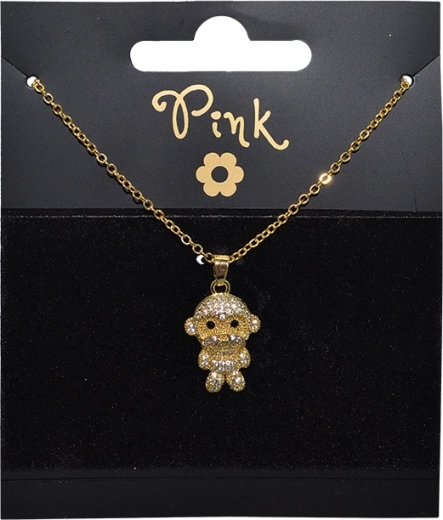 Vergulde ketting met 3D aap-hanger met kristallen