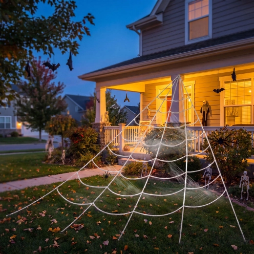 Halloweenweb van witte chenille 5 × 4,8 m met bevestigingsharingen