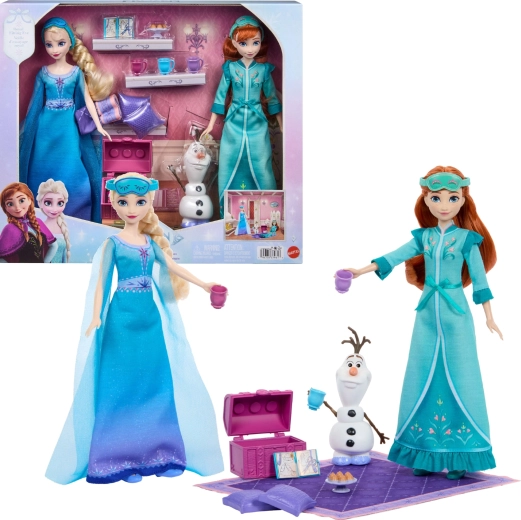 Mattel Disney Frozen Pyjamafeest – set poppen Anna en Elsa met Olaf en accessoires