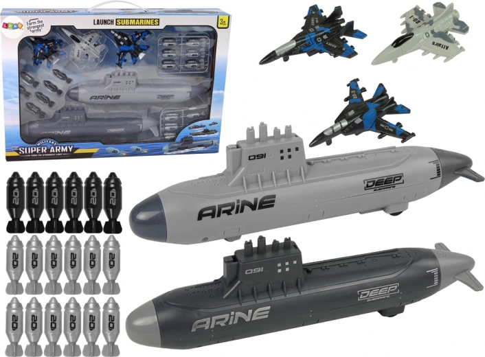 militaire set marine met onderzeeërs, straaljagers en projectielen