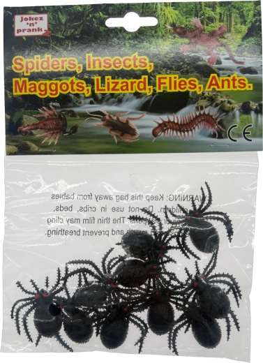 Plastic spinnen in een net, 10 stuks