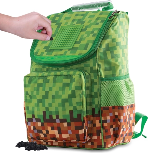 Pixie crew schooltas groen-bruin met pixelpaneel