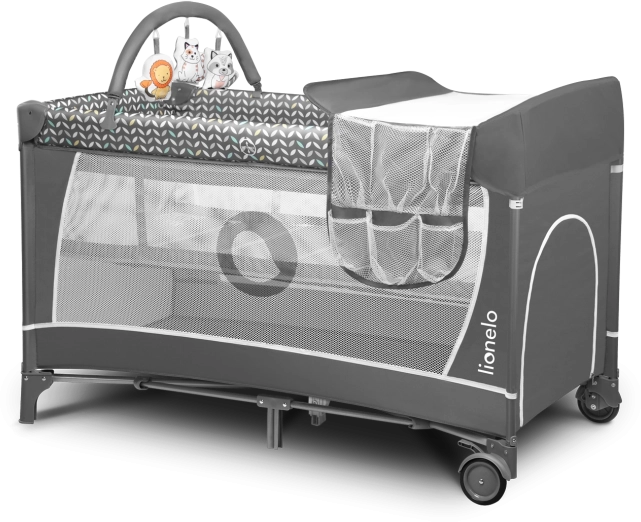 Reisbedje en speelpark 2-in-1 LIONELO Flower – Grijs