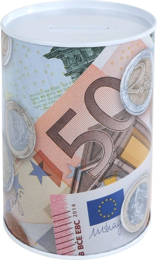 Metalen spaarpot met euromotief