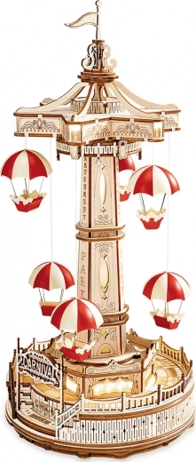 houten 3D puzzel muziekdoos parachutemolen met LED-verlichting