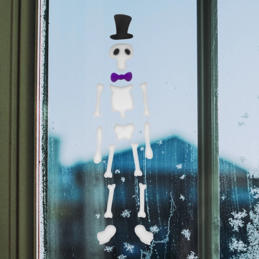 Gekleurde gelraamsticker in de vorm van een skelet