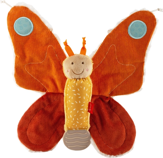 Knuffeldoekje pluchen vlindertje 28 cm met knisperfolie en bijtring Sigikid