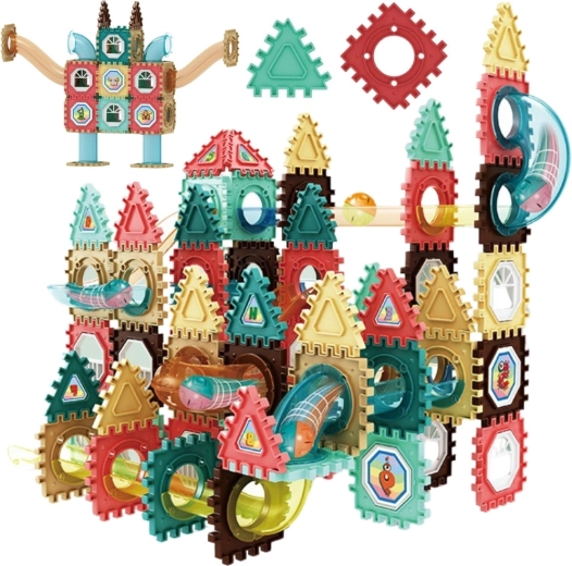 Woopie magnetische 3D-bouwset met knikkerbaan, 128 onderdelen