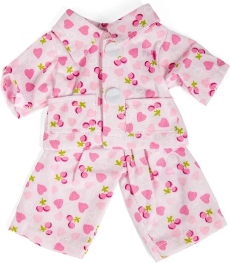 Bigjigs Toys roze pyjama met hartjes en kersjes voor een pop van 28 cm