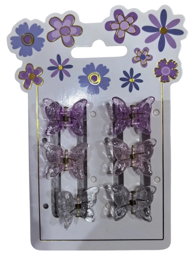 Pink set haarclips vlinder met glitters (6 stuks)