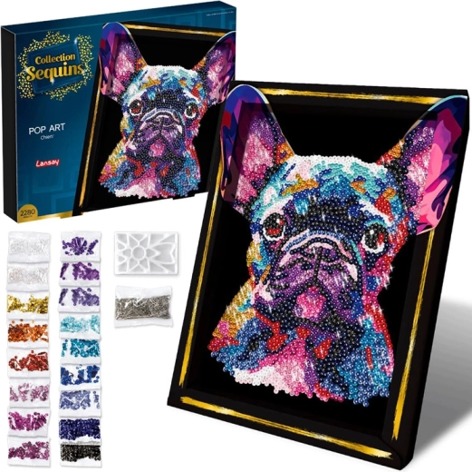 Paillettenbeeld Pop Art – Franse bulldog (creatieve set)