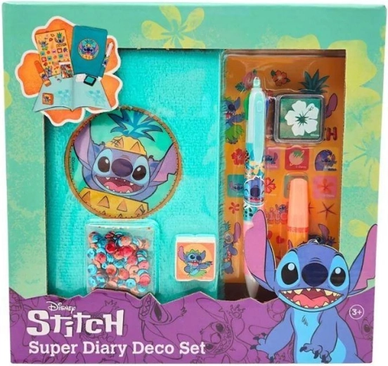 Decoratieve set met notitieboek en balpen Disney Stitch super diary deco set