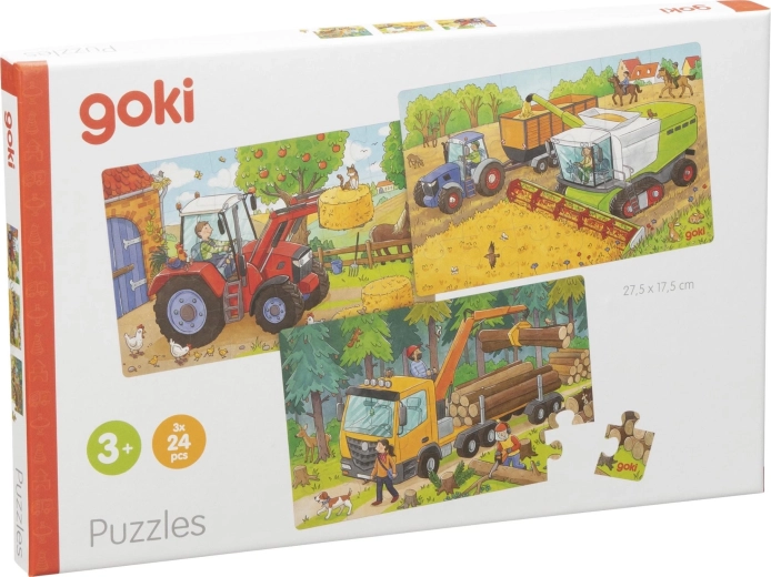GOKI houten puzzels landbouwmachines 3 × 24 stukjes