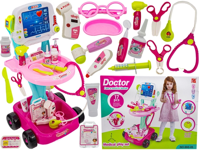 Roze kinderartsentrolley met accessoires