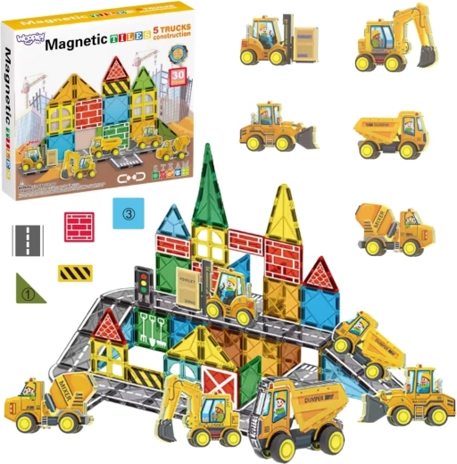 Magnetische bouwset Woopie met bouwvoertuigen