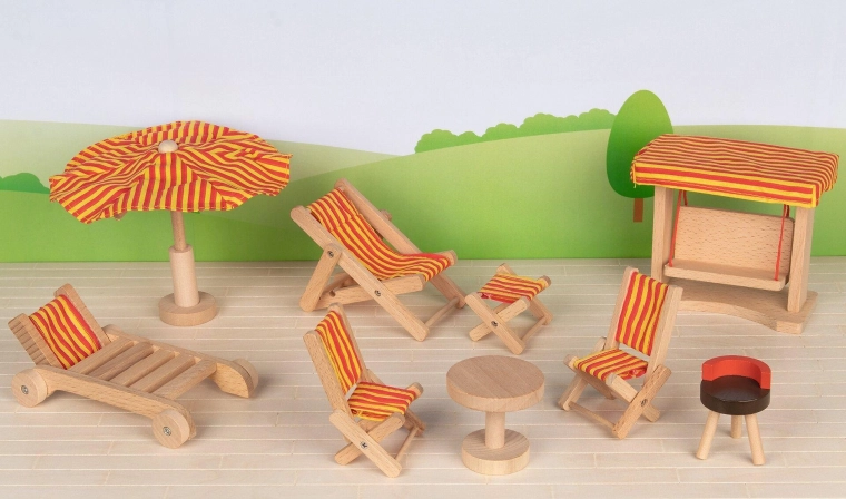 Tuinmeubilair voor poppenhuis – schommel en accessoires (9 delen)