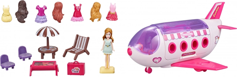 Vliegtuig met pop en accessoires 28 cm