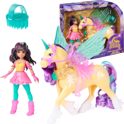 Unicorn Academy magische vleugels – pop Ava en eenhoorn Leaf met accessoires