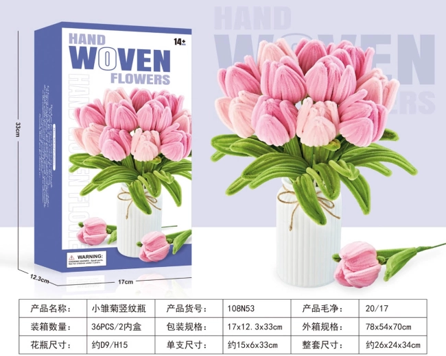 Creatieve set om een zachte tulpenboeket in een vaas te maken