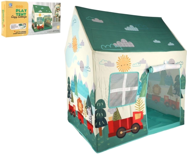 Kinderspeeltent huisje met natuur- en autootjesmotief