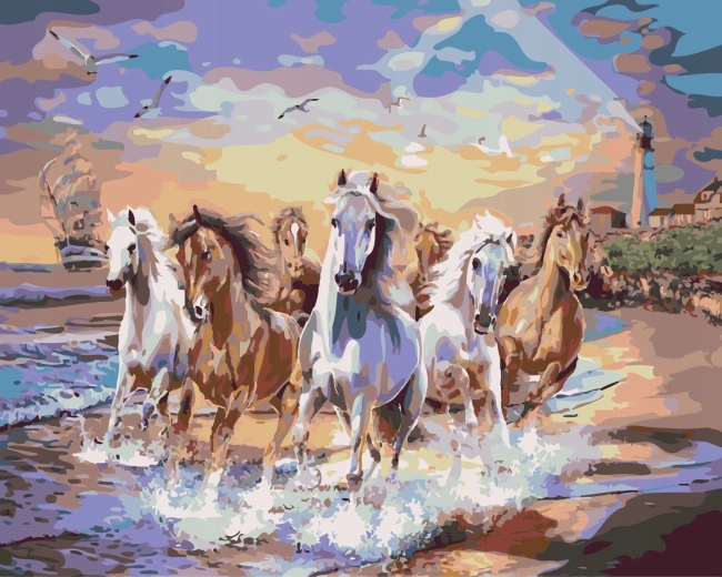Norimpex Schilderen op nummer Paarden die langs de kust rennen 40 × 50 cm