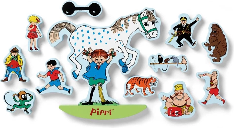 12 houten figuurtjes uit de wereld van Pippi