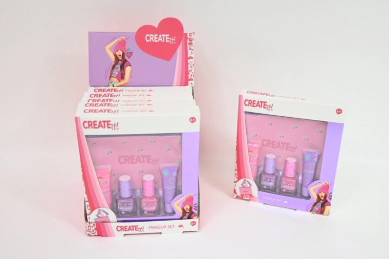 Create It! kinder-cosmeticaset roze-paars met make-uptasje