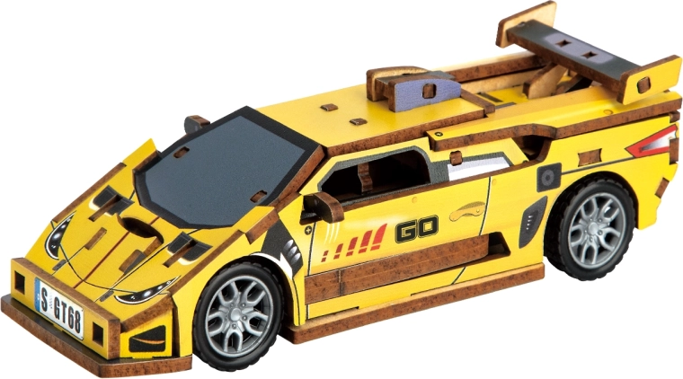 2Kids Toys 3D houten bouwpakket sportauto geel