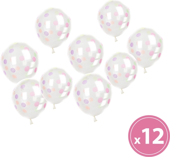 Set transparante ballonnen met gekleurde stippen – 12 stuks