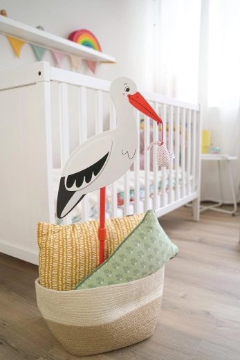 Decoratieve tuinprikker ooievaar met baby in doek XL - 1 stuk